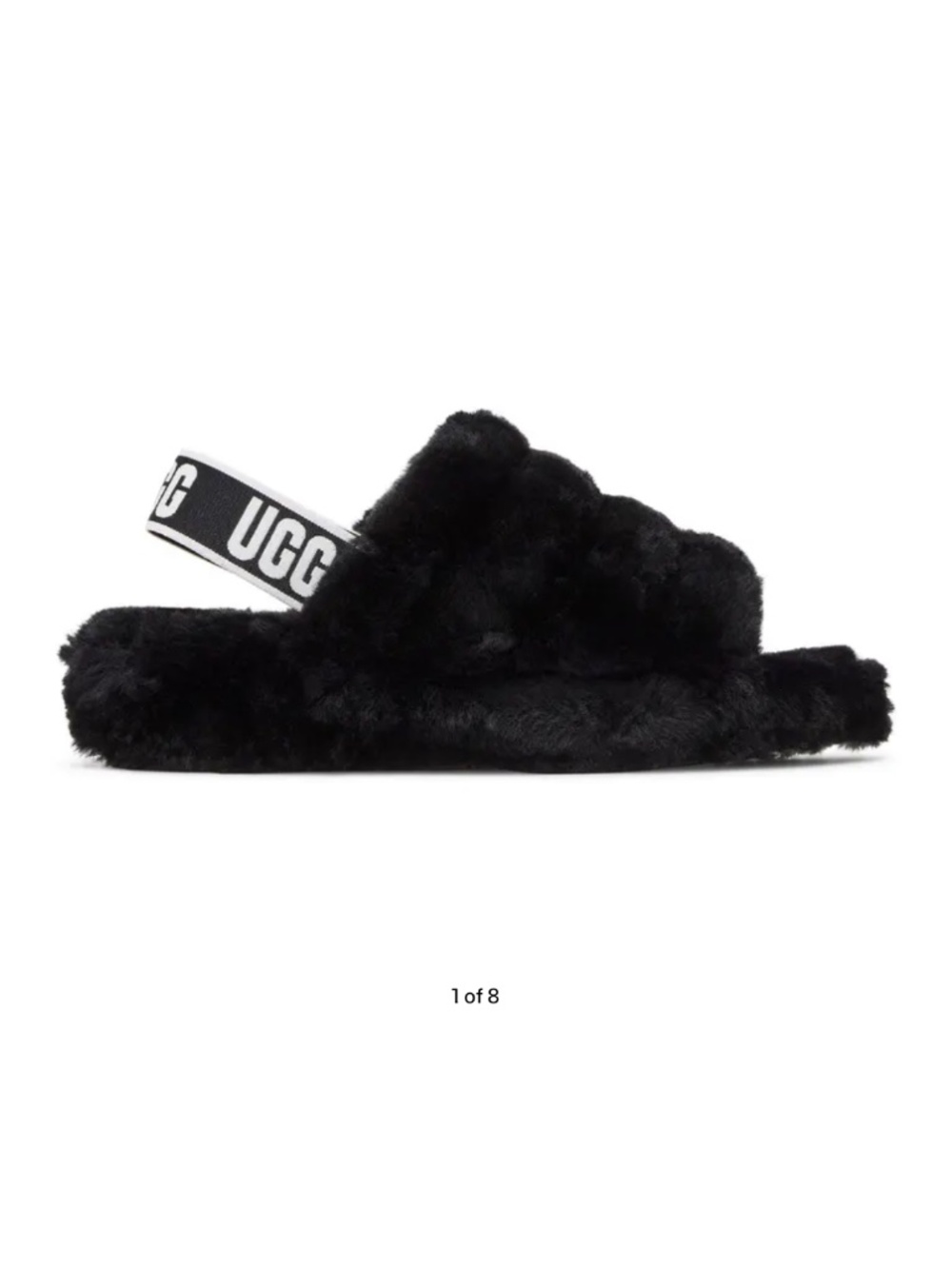 UGG Women’s Fluff Yeah Black Slides / Slippers With Logo Strap Size 9
